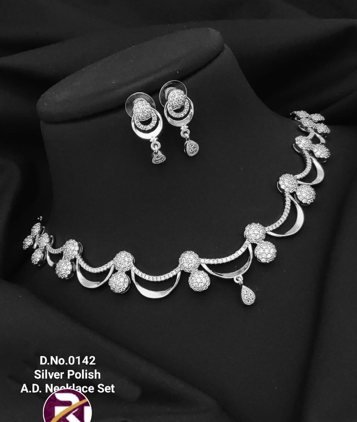 0142 Silver Polish A.D Designer Necklace Set Designer Necklace Set Shopin Di Apparels