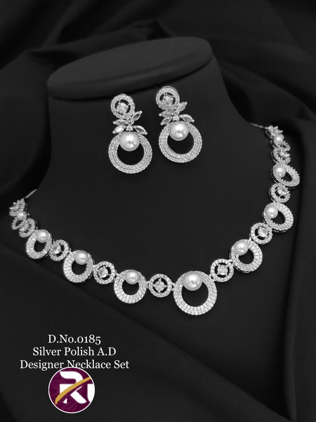 0185 Silver Polish A.D Designer Necklace Set Designer Necklace Set Shopin Di Apparels