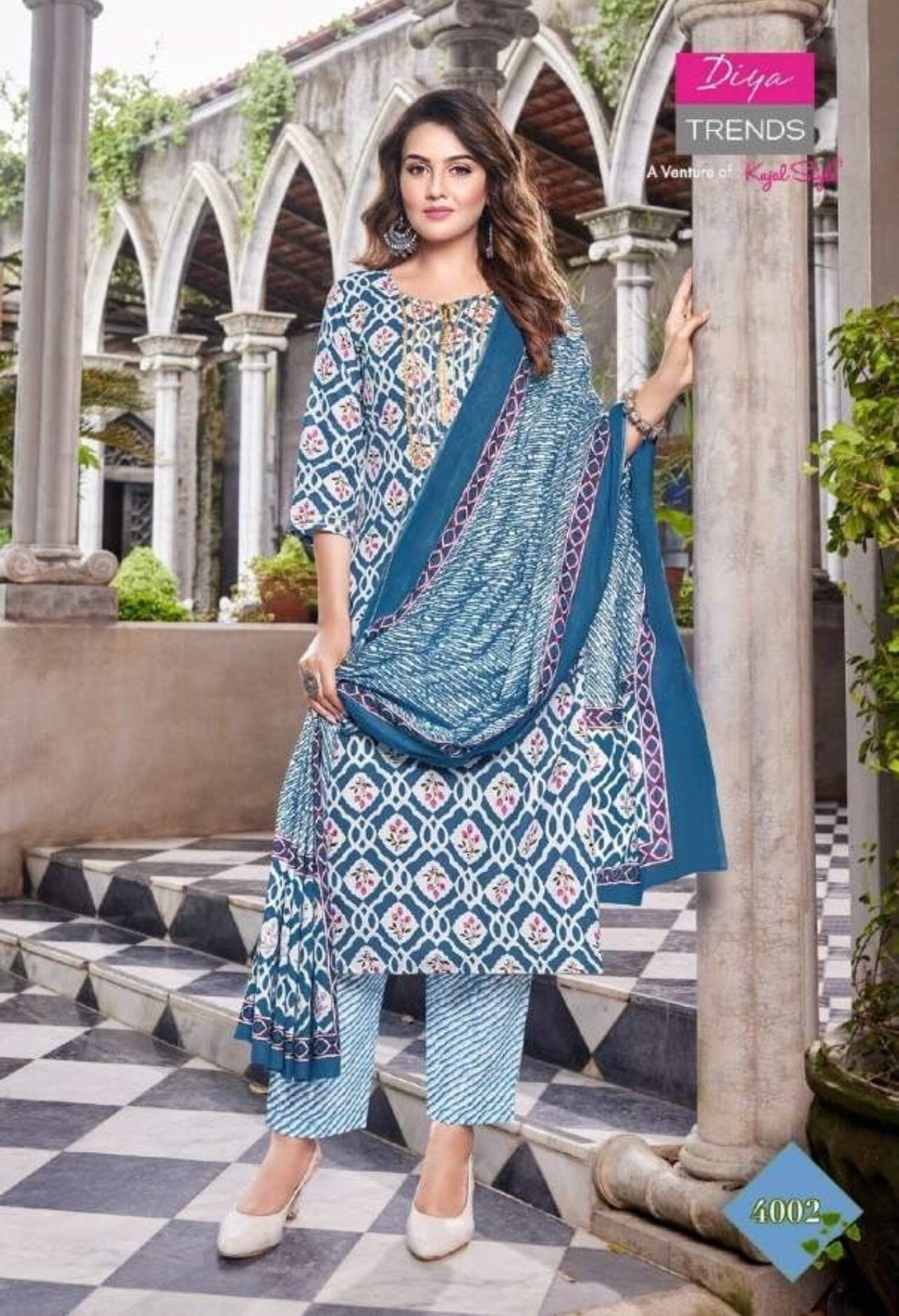 4002 Plus Size Designer Printed Cotton Kurti with Dupatta and Bottom Kurti with Bottom and Dupatta Shopin Di Apparels