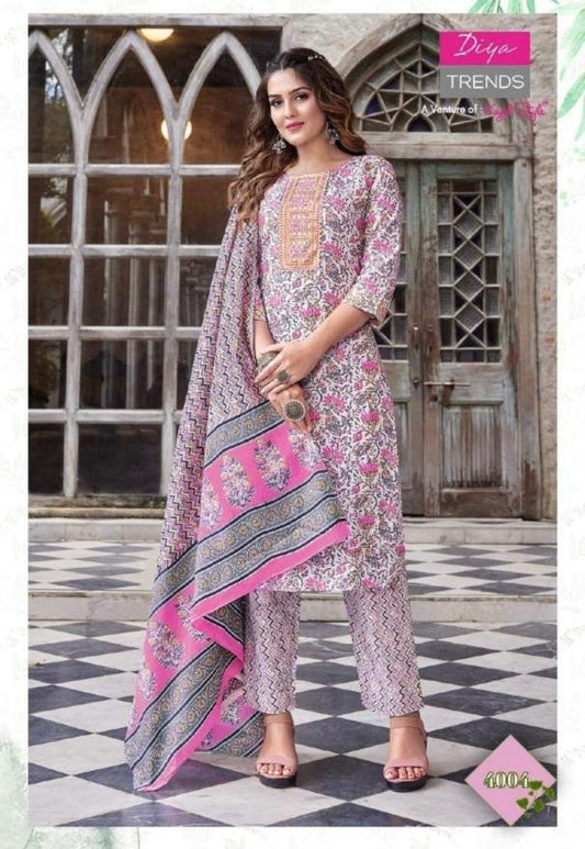 4004 Plus Size Designer Printed Cotton Kurti with Dupatta and Bottom Kurti with Bottom and Dupatta Shopin Di Apparels