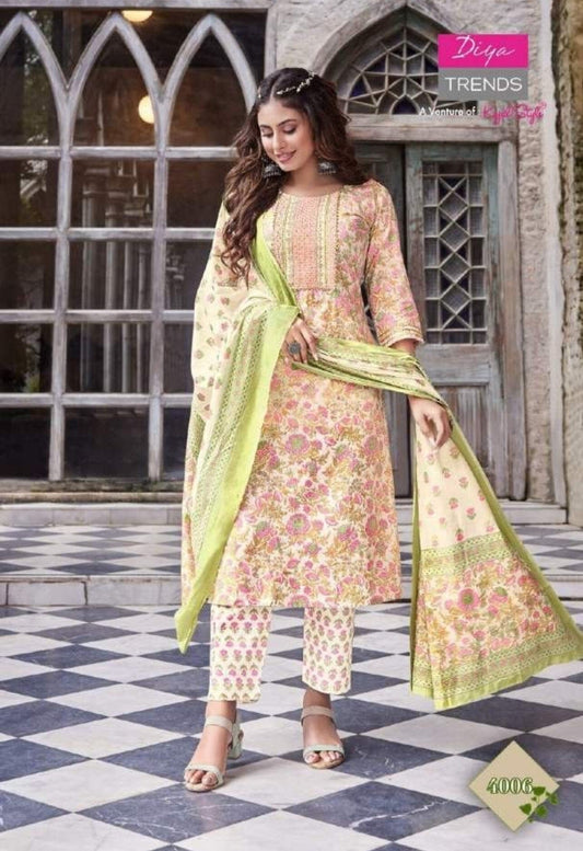 4006 Plus Size Designer Printed Cotton Kurti with Dupatta and Bottom Kurti with Bottom and Dupatta Shopin Di Apparels