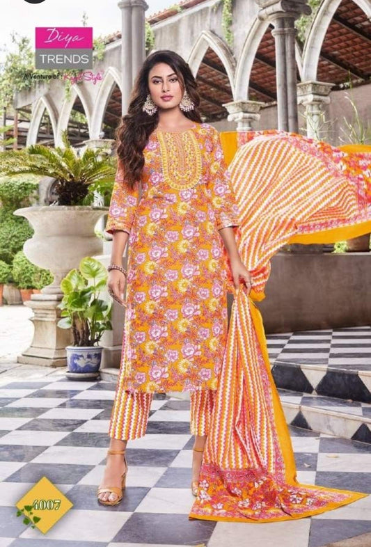 4007 Plus Size Designer Printed Cotton Kurti with Dupatta and Bottom Kurti with Bottom and Dupatta Shopin Di Apparels