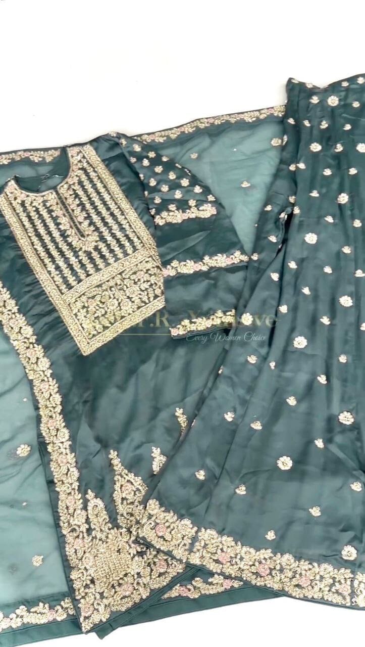 AD 155 Chinnon Silk Designer Georgette Sequence Readymade Plazzo Suit Ready Made Designer Suits Shopin Di Apparels