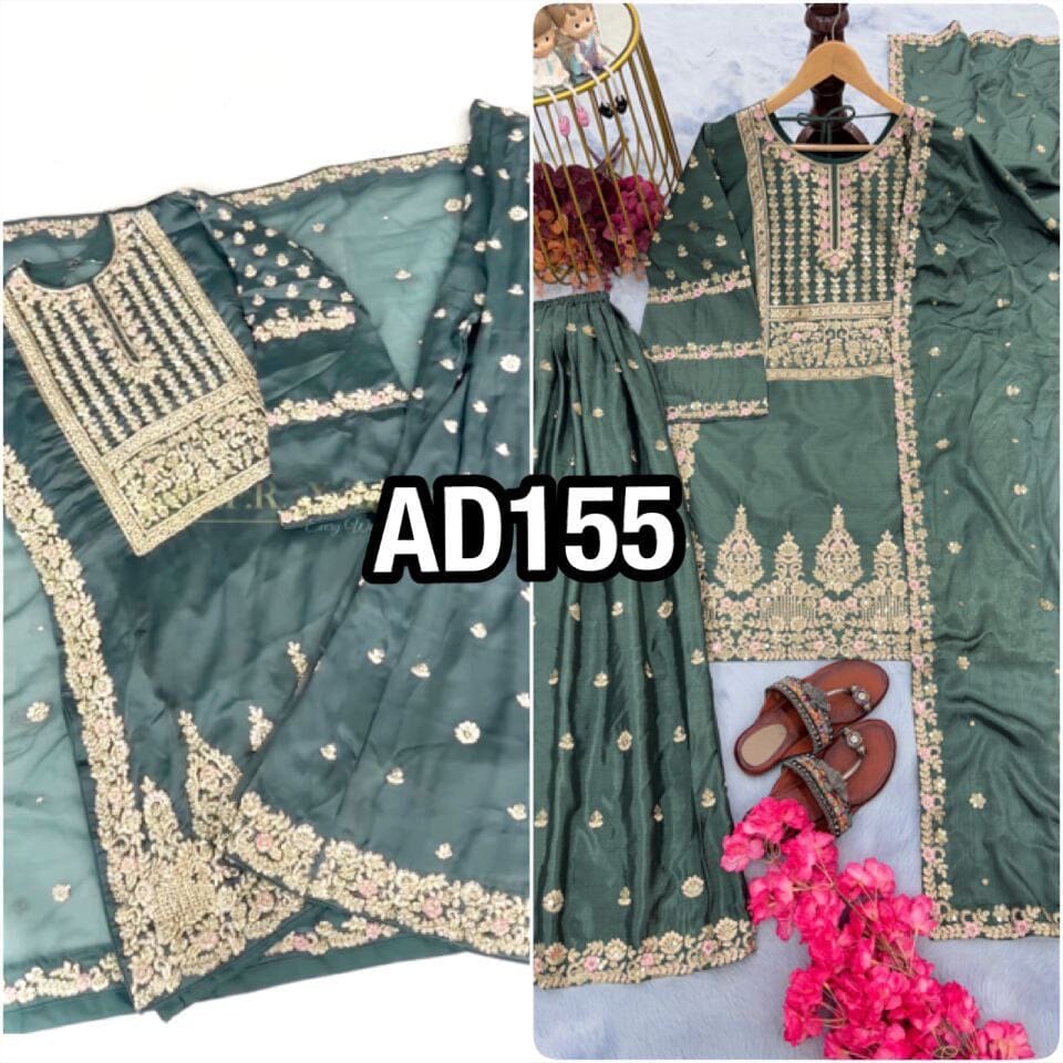 AD 155 Chinnon Silk Designer Georgette Sequence Readymade Plazzo Suit Ready Made Designer Suits Shopin Di Apparels
