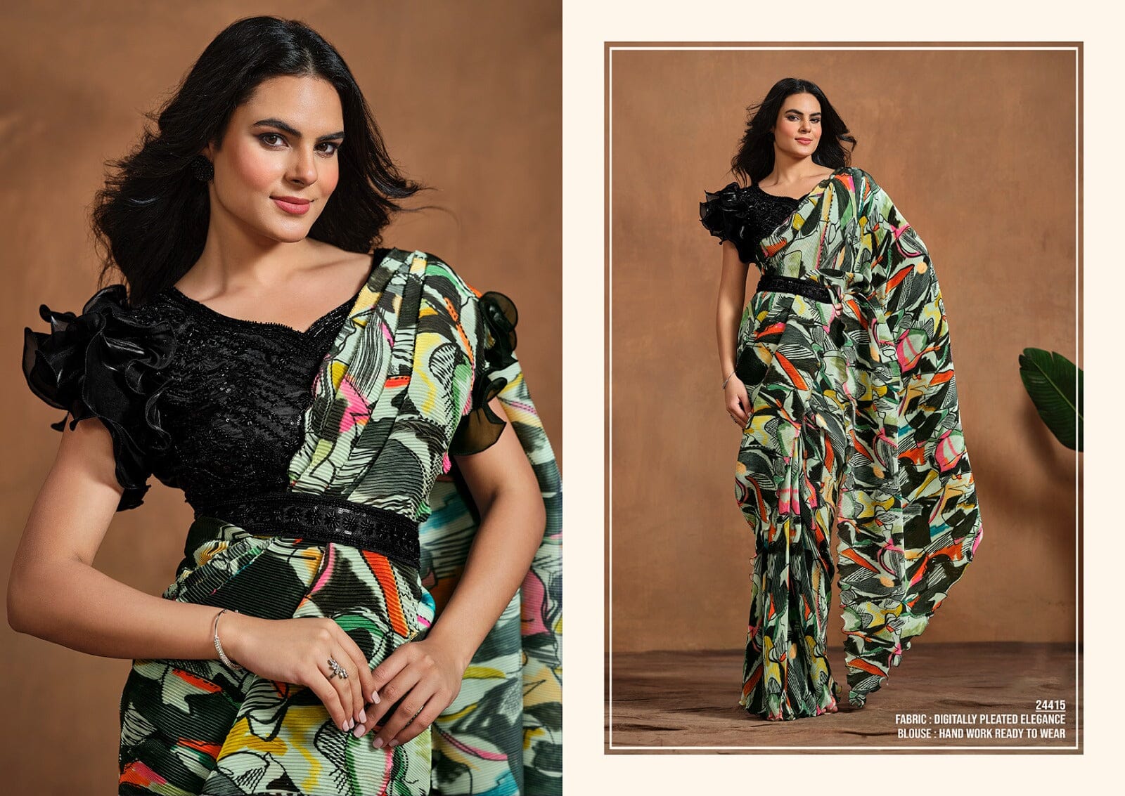 Adah 24415 Pure Satin Silk Ready To wear Saree Ready to Wear Saree Shopin Di Apparels