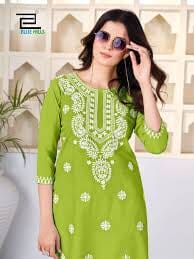 Amelia Light Green with Lucknavi work Short Kurti Shopin Di Apparels