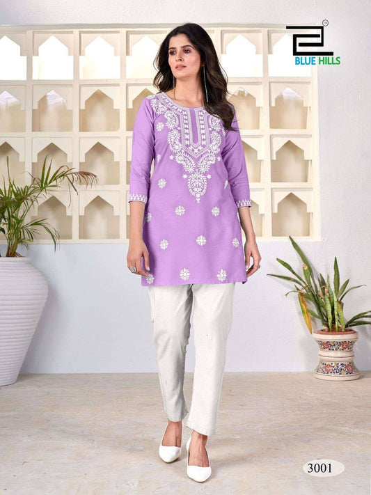 Amelia Light Purple with Lucknavi work Short Kurti Shopin Di Apparels