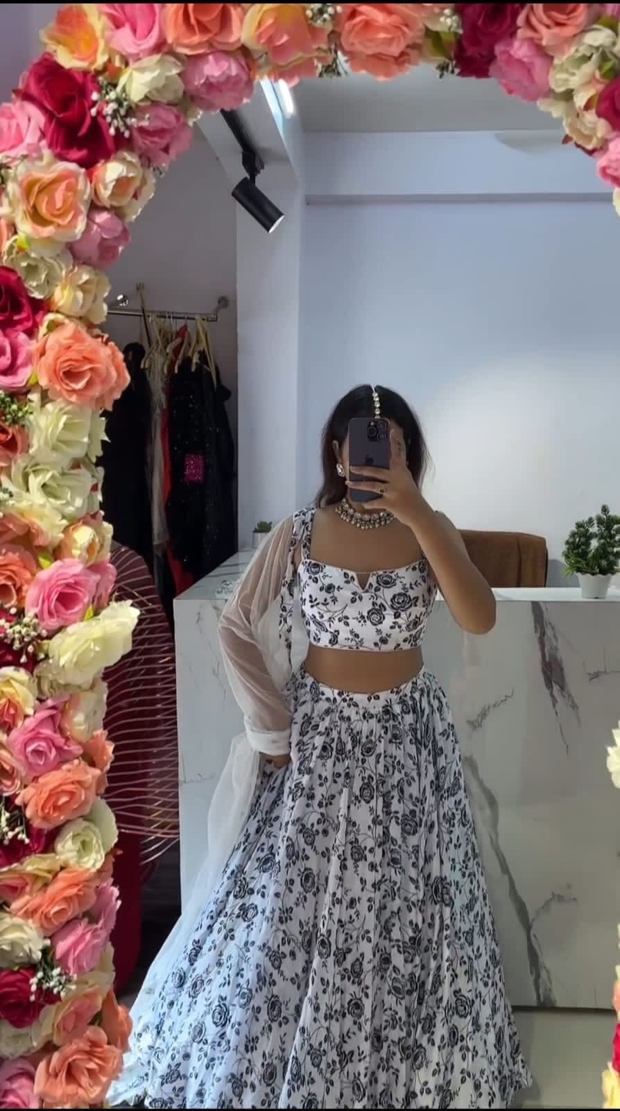 Black and White Premium Chinon Silk Embellished With Beautiful Digital Print With Heavy Cancan Lehenga Suit 3pc lehenga Shopin Di Apparels