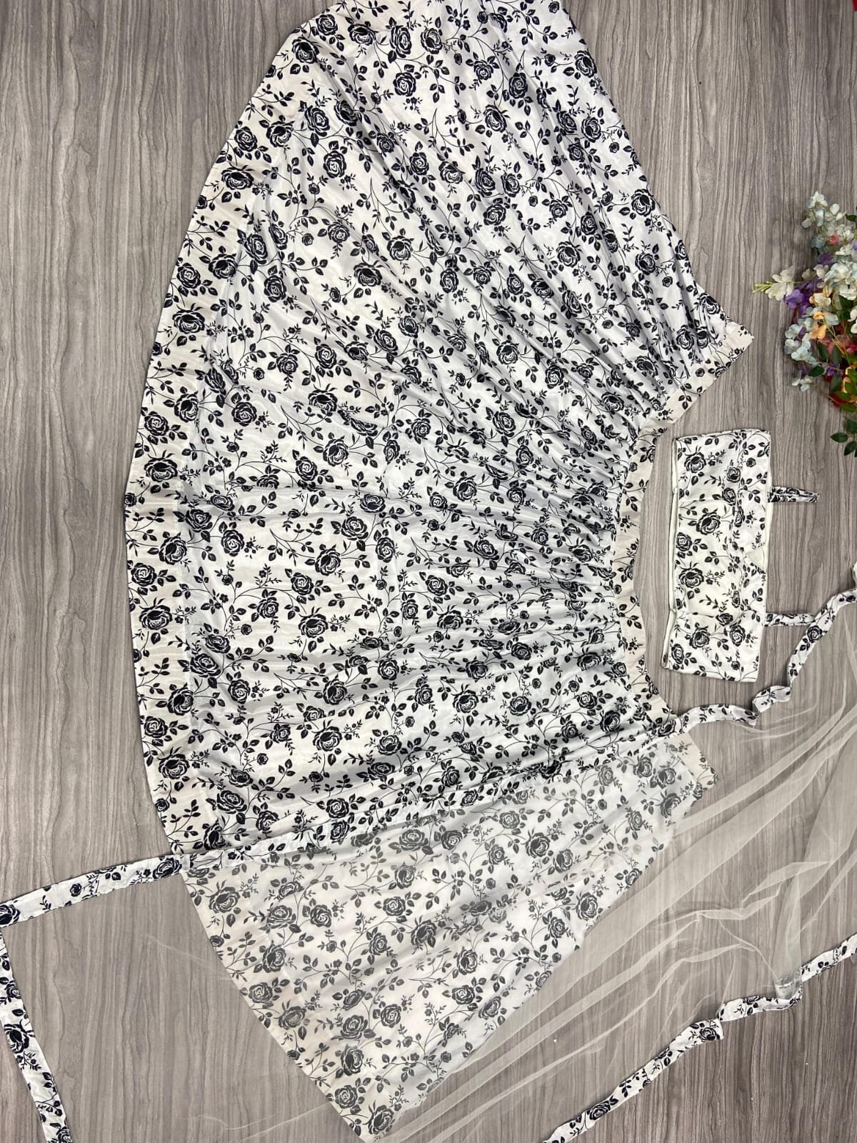 Black and White Premium Chinon Silk Embellished With Beautiful Digital Print With Heavy Cancan Lehenga Suit 3pc lehenga Shopin Di Apparels