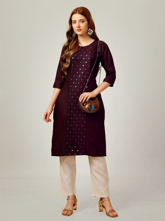Black Cotton Blend Sequence Embroidered Work Kurti with Pant Kurti with Pant Shopin Di Apparels