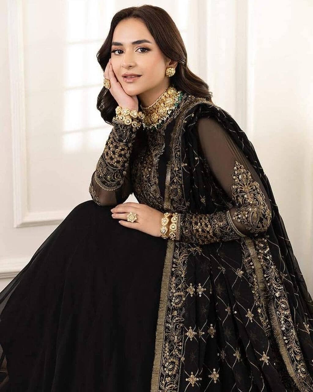 Black Designer Party Wear Embroidered Sequence Work Gown with Dupatta Gown with Dupatta Shopin Di Apparels