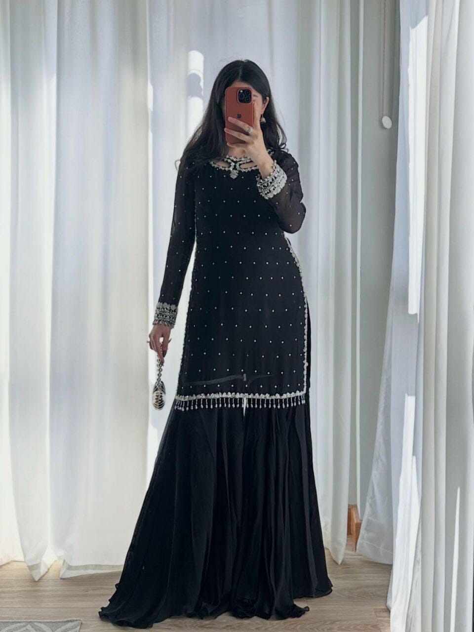 Black Faux Georgette Silk Plazzo Set Ready to wear Designer Suits Shopin Di Apparels