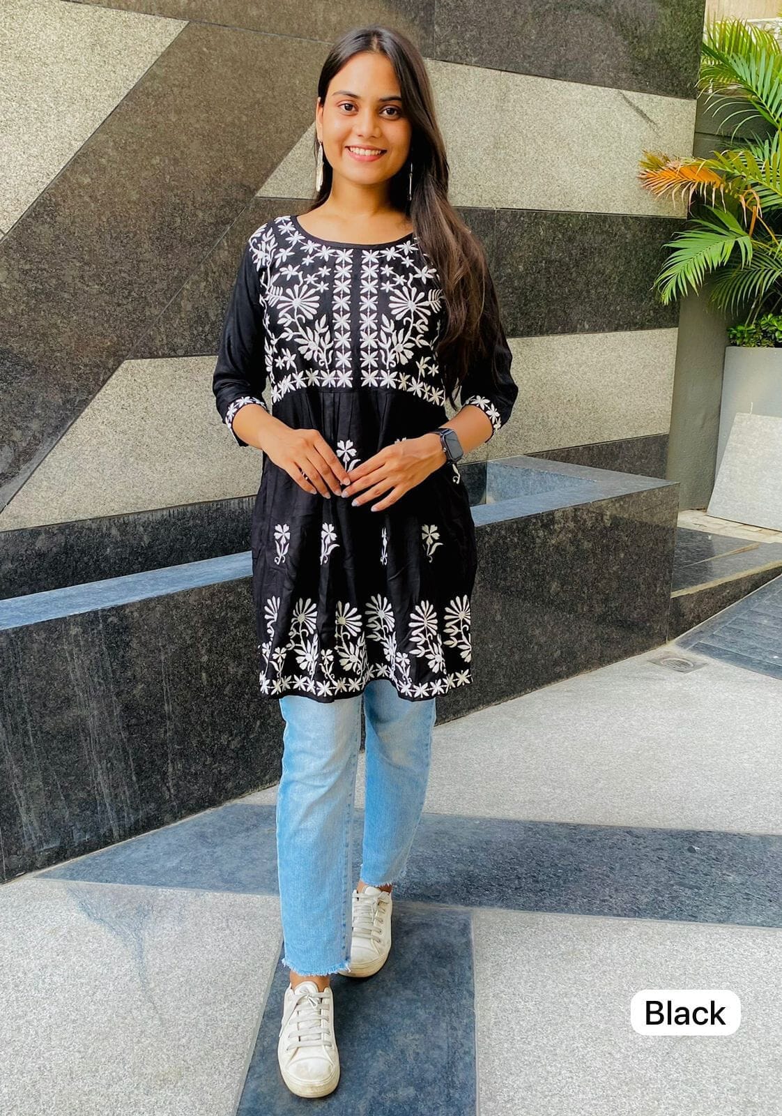 Black Heavy Chikankari Embroidery Trending Top Kurti Shopin Di Apparels