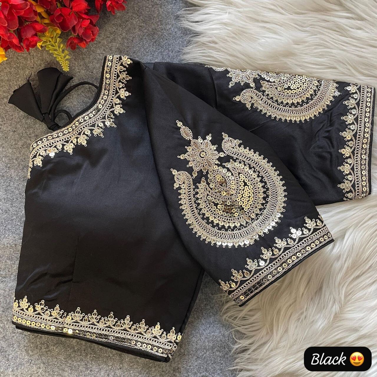 Black Heavy Pure Roman Silk Embroidered Sequence Work Readymade Blouse Shopin Di Apparels