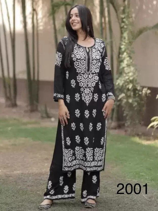 Black Heavy Rayon Chikankari Embroidered Kurti and Plazzo Set Kurti with Plazzo Shopin Di Apparels