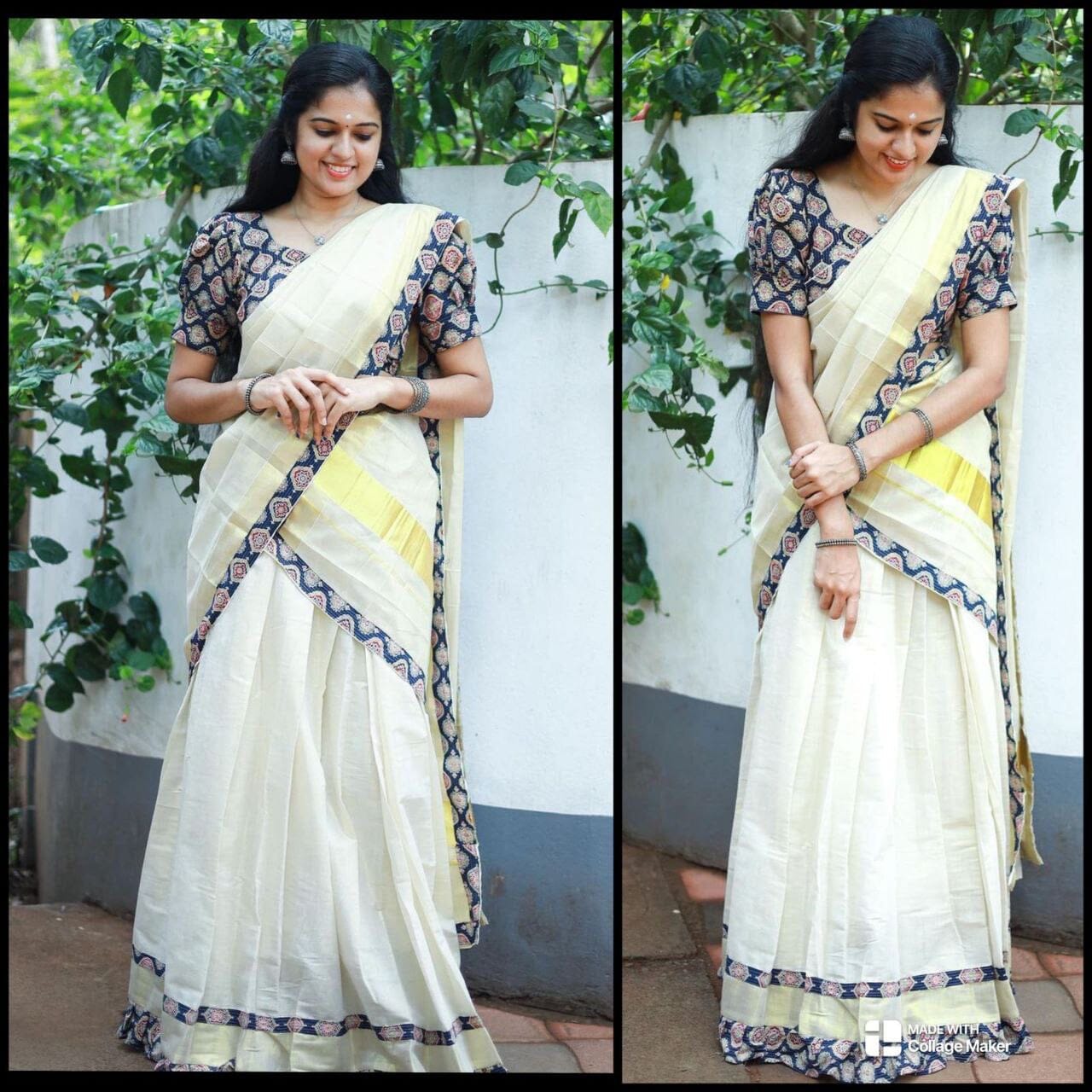 Black Kalamkari Printed Blouse and Half Saree Onam Collection Shopin Di Apparels