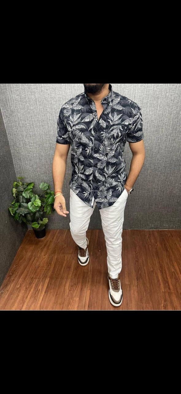 Black Leaf Men’s Short Sleeve Printed Cotton Shirt Men’s Shirt Shopin Di Apparels