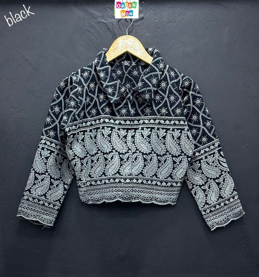 Black Lucknowi Sequence Work with Long Sleeve Western Crop Top Western Tops Shopin Di Apparels