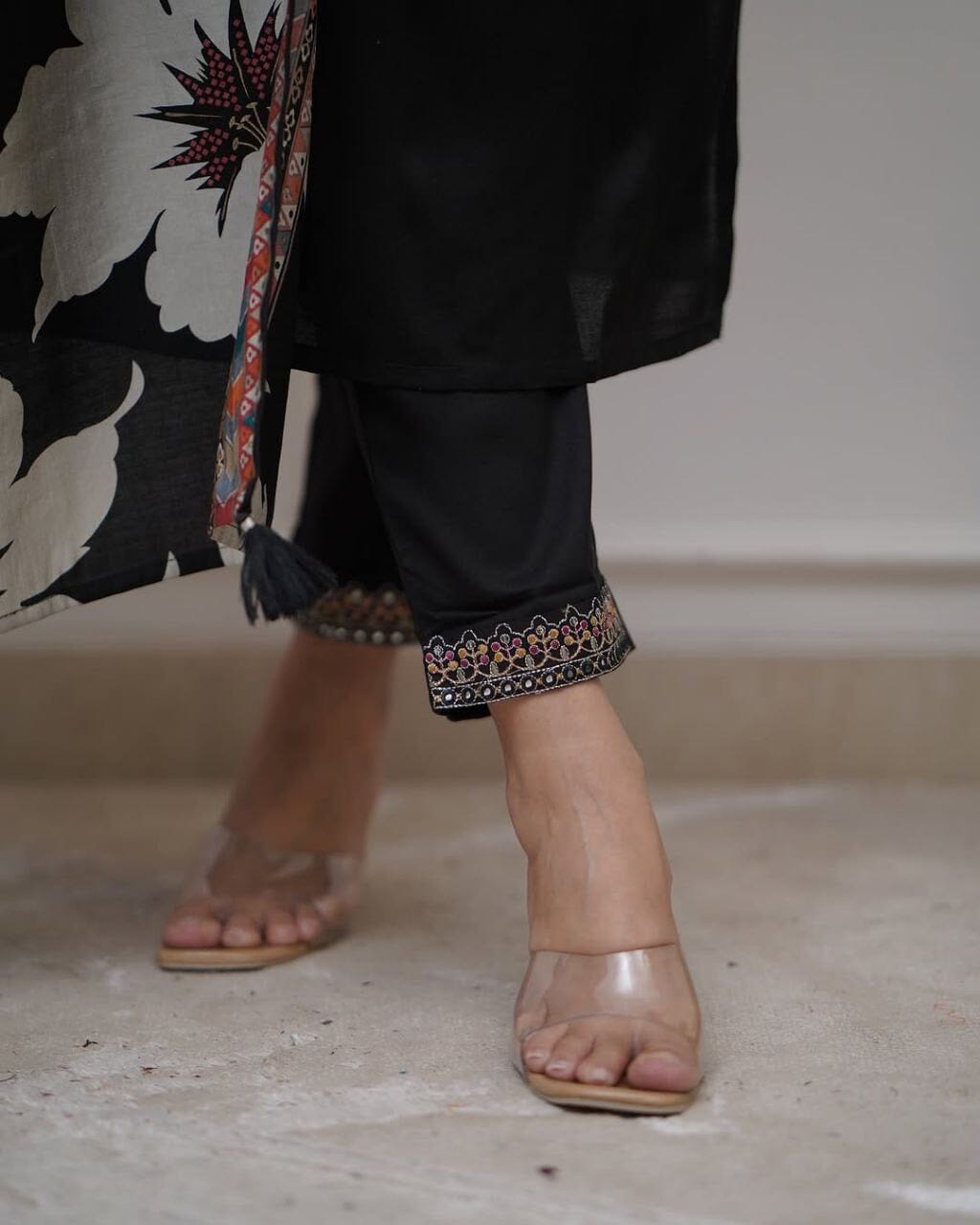 Black Viscose Silk Sequence Embroidered Readymade Designer Suit Shopin Di Apparels