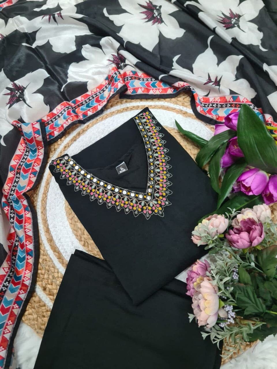 Black Viscose Silk Sequence Embroidered Readymade Designer Suit Shopin Di Apparels