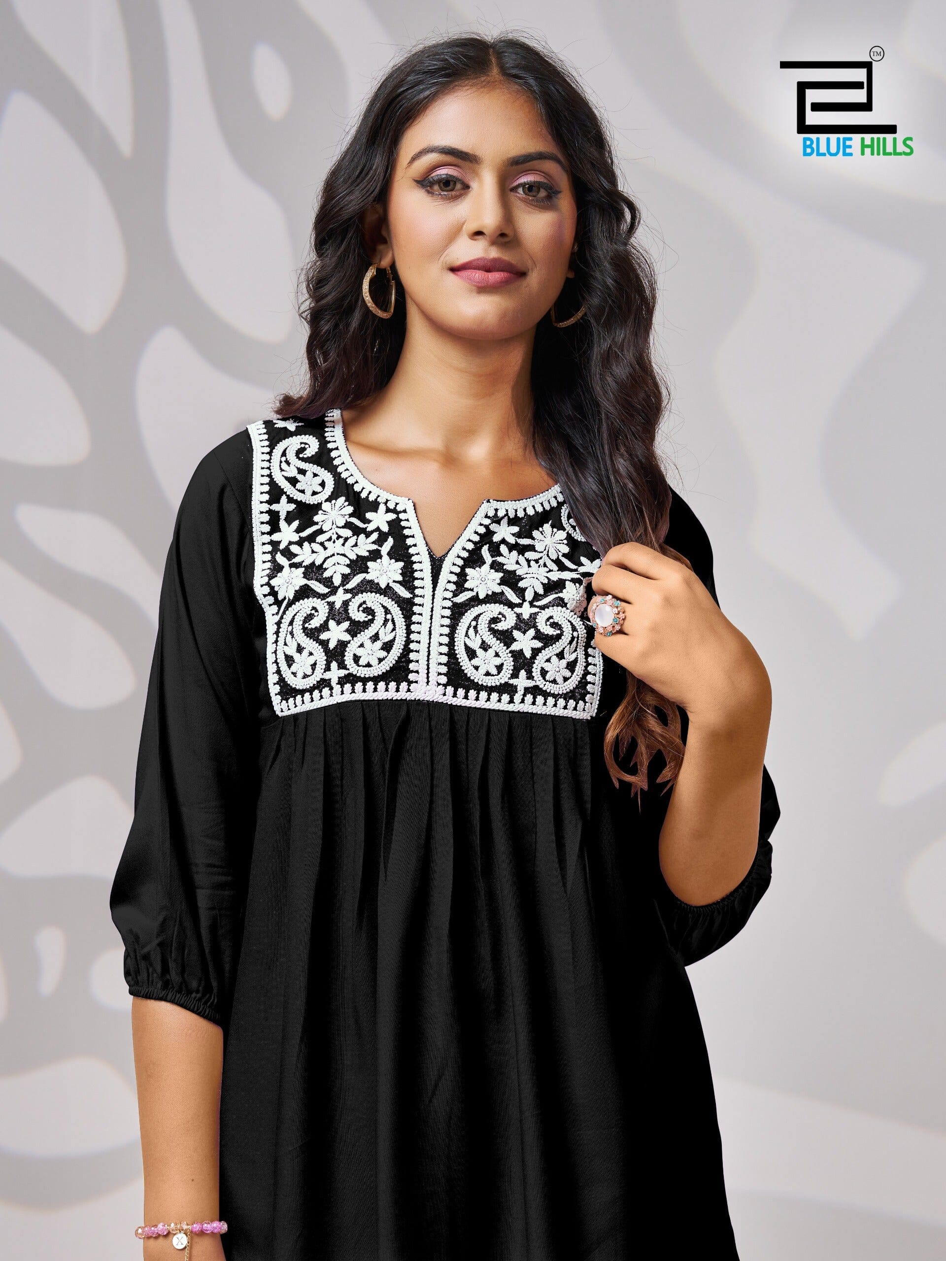 Black White Embroidery Rayon Short Kurti Kurti Shopin Di Apparels