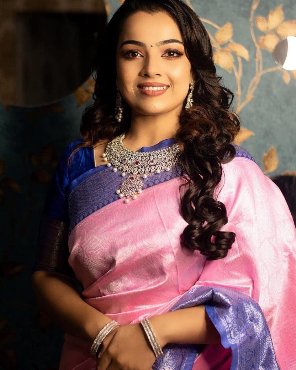 Blue and Pink Soft Lichi Silk Saree Silk Saree Shopin Di Apparels
