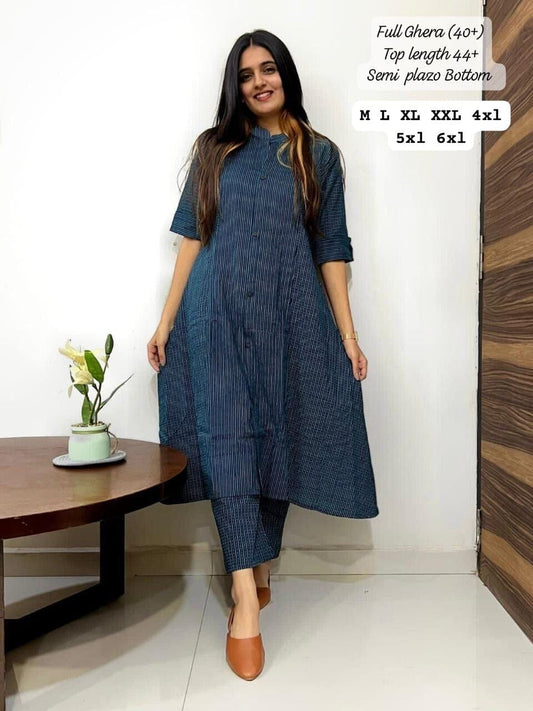 Blue Co-Ord Set A Line Kurti with plazzo Kurti with plazzo Shopin Di Apparels