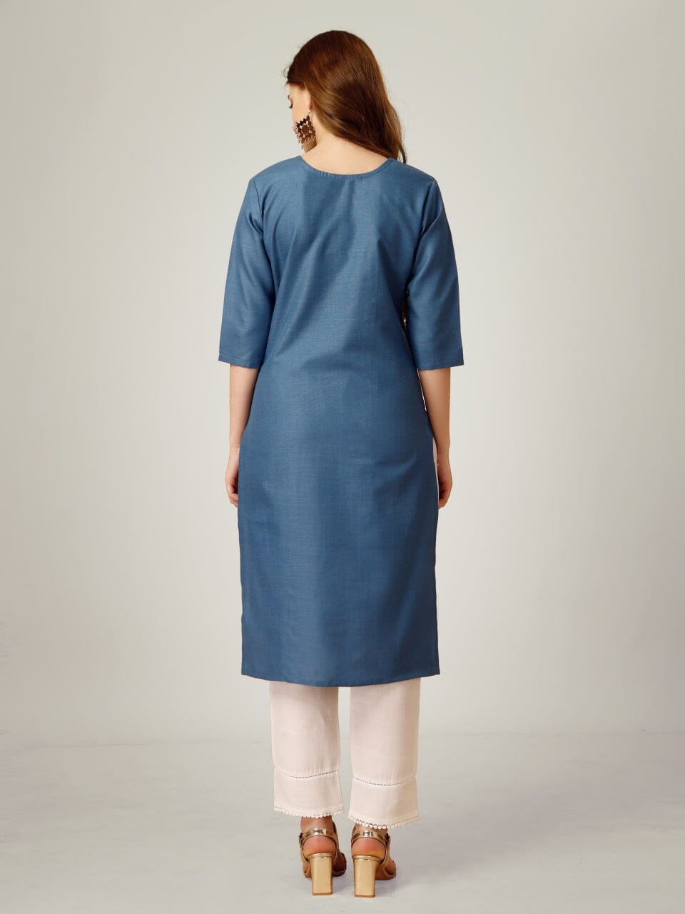 Blue Cotton Blend Sequence Embroidered Work Kurti with Pant Kurti with Pant Shopin Di Apparels