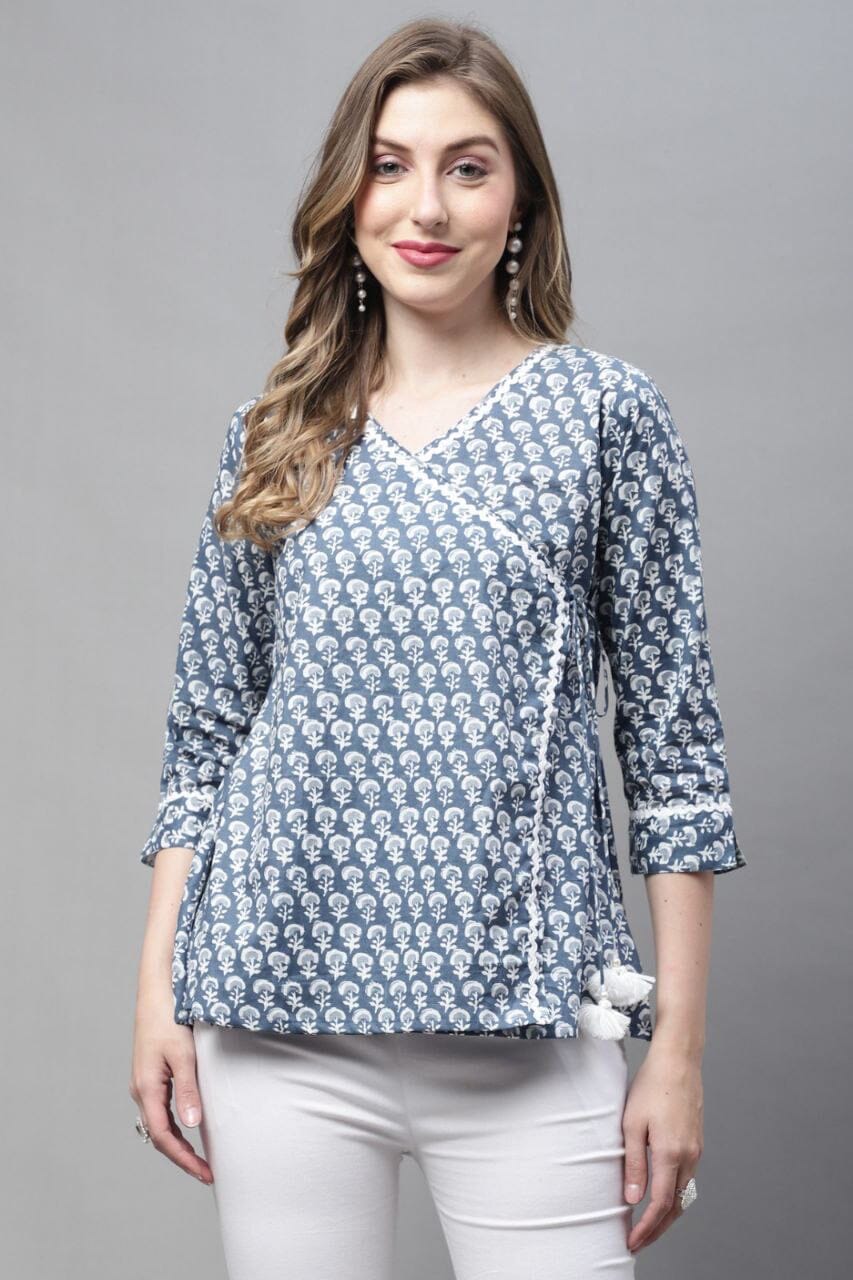 Blue Cotton Printed Western Top Western Top Shopin Di Apparels