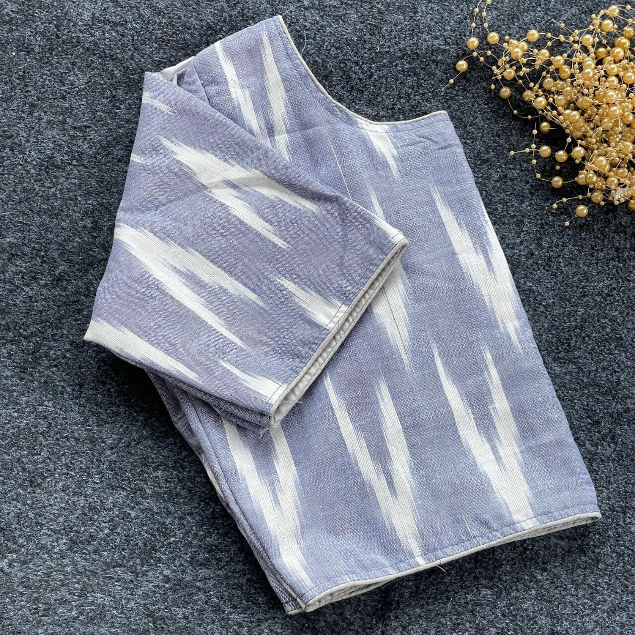 Blue Grey Pink Ikkat Handloom Cotton Boat Neck Blouse Readymade Blouse Shopin Di Apparels