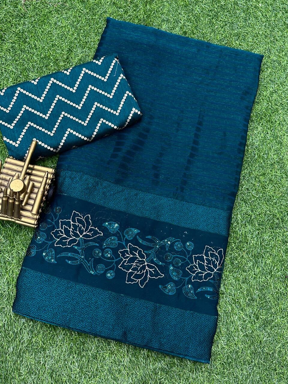 Blue Himanshi Designer Shimmer Chiffon Saree with Sequence Work Blouse Designer Saree Shopin Di Apparels