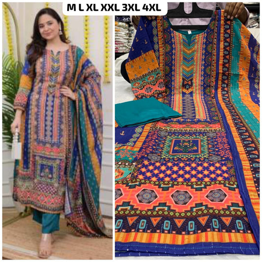 Blue Multicolour Printed Work Kurti with Dupatta and Bottom Kurti with Bottom and Dupatta Shopin Di Apparels