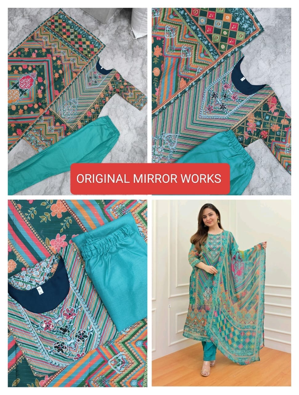 Blue Muslin Kurti with Pant and Dupatta Set Kurti with Bottom and Dupatta Shopin Di Apparels