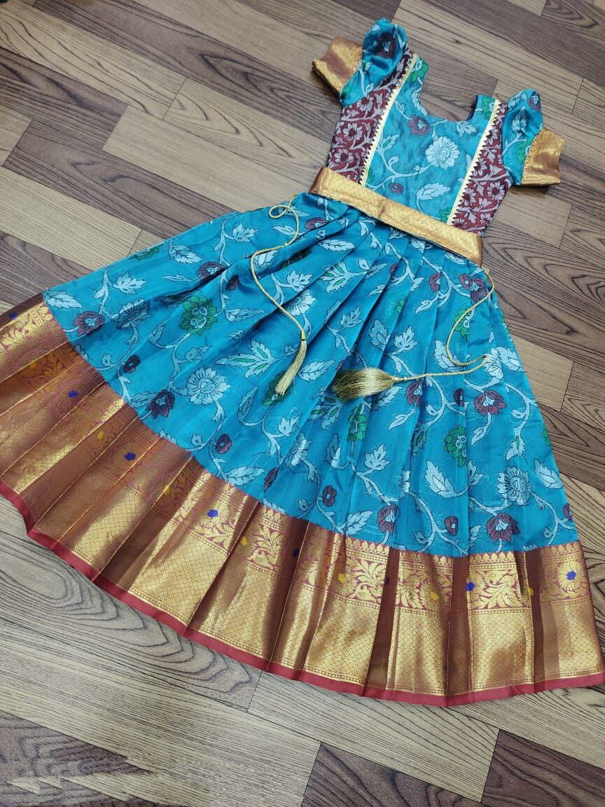 Blue Nylon Silk Embroidered Kid’s Gown Festival Wear Kid's Gown Shopindiapparels.com