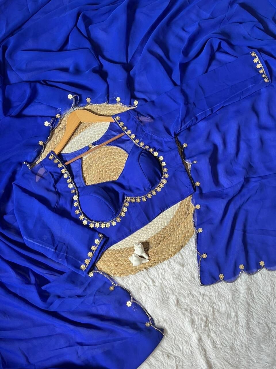 Blue Sabhyasachi Designer Madhubala Readymade Blouse with Georgette Handworked Saree Readymade Blouse Shopin Di Apparels