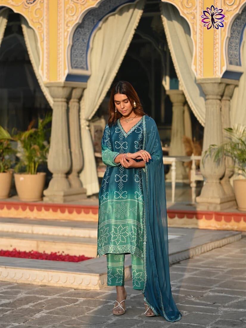 Blue Soft Chinon Silk Embroidered Designer Readymade Suit Ready Made Designer Suits Shopin Di Apparels