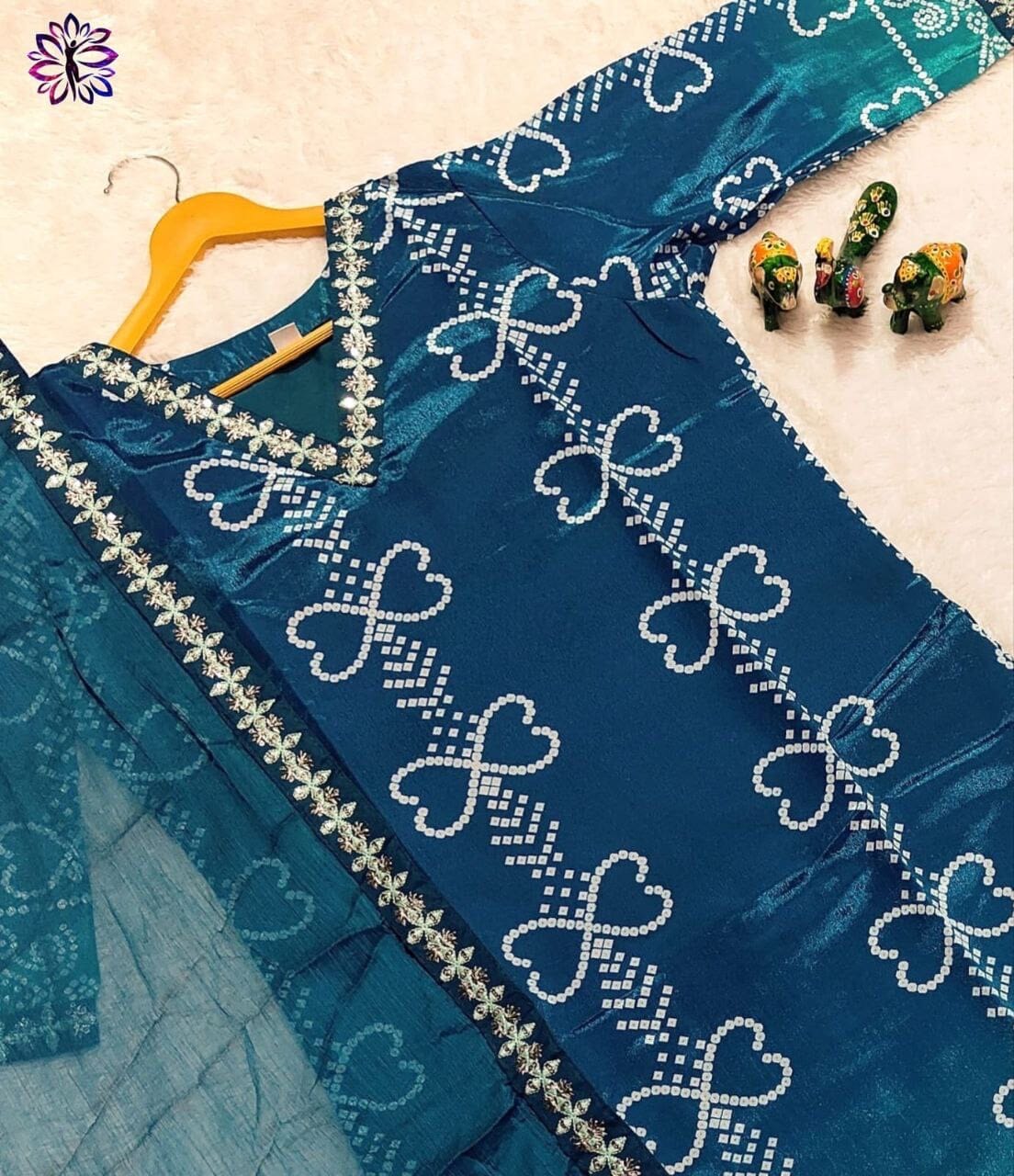 Blue Soft Chinon Silk Embroidered Designer Readymade Suit Ready Made Designer Suits Shopin Di Apparels