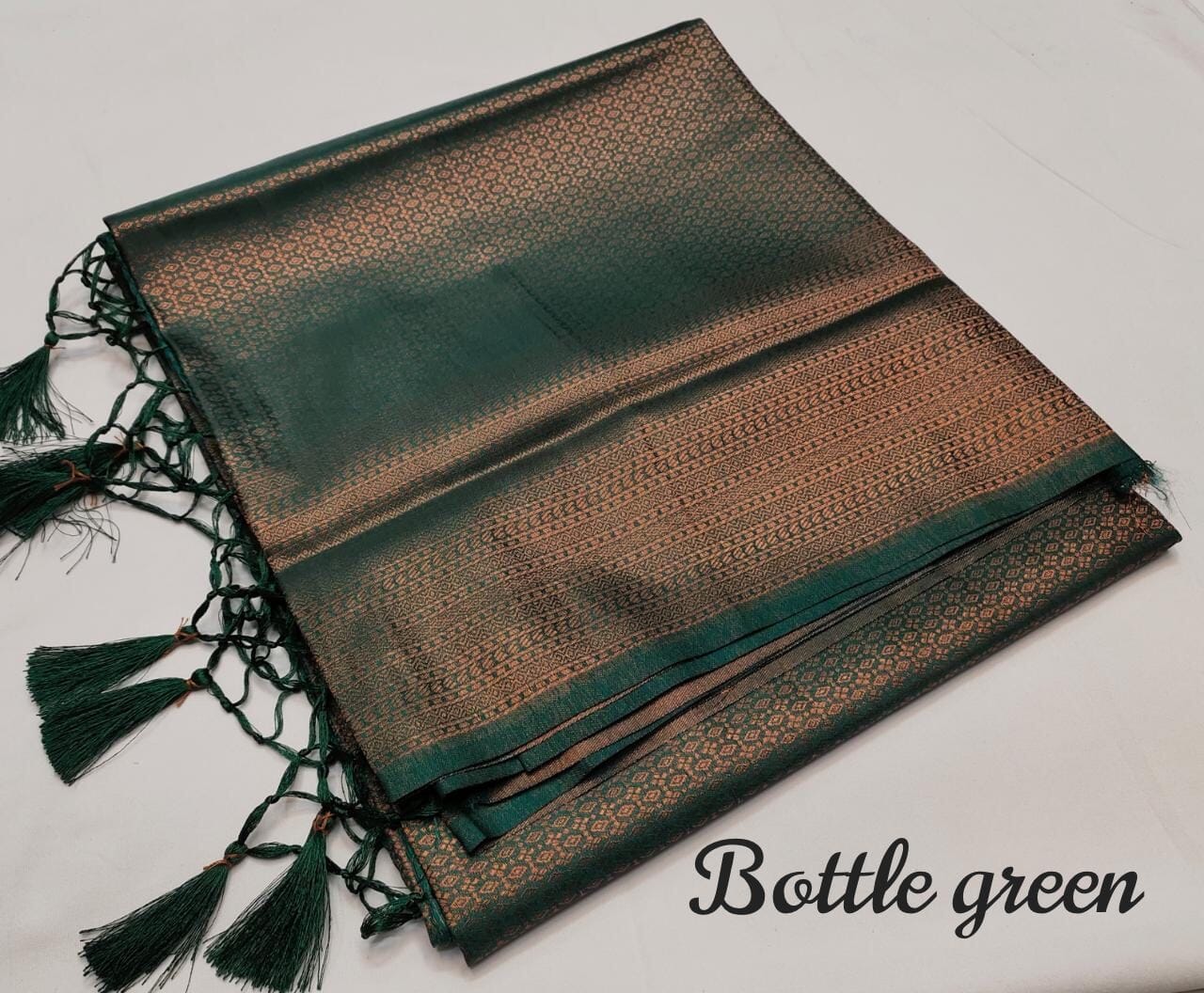 Bottle Green Kubera Pattu Silk Saree Rich Pallu & Brocade Kubera Silk Blouse Silk Saree Shopin Di Apparels