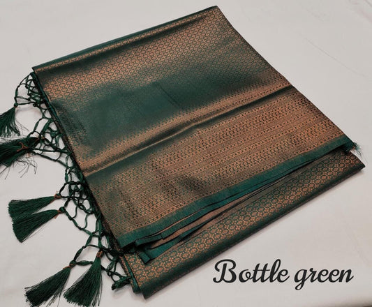 Bottle Green Kubera Pattu Silk Saree Rich Pallu & Brocade Kubera Silk Blouse Silk Saree Shopin Di Apparels