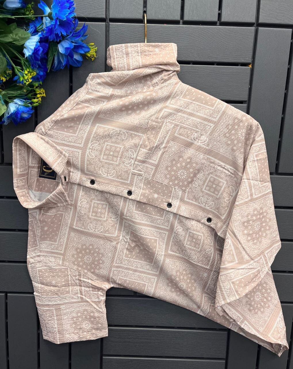 Brown Men’s Imported Fabric Printed Short Sleeve Shirt Men’s Shirt Shopin Di Apparels