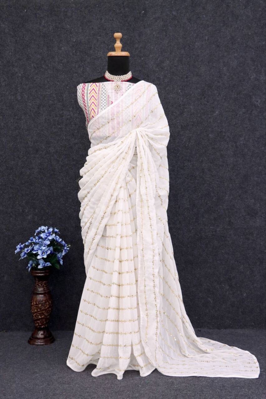 Chiffon Georgette Saree with multi color Blouse Designer Saree Shopin Di Apparels