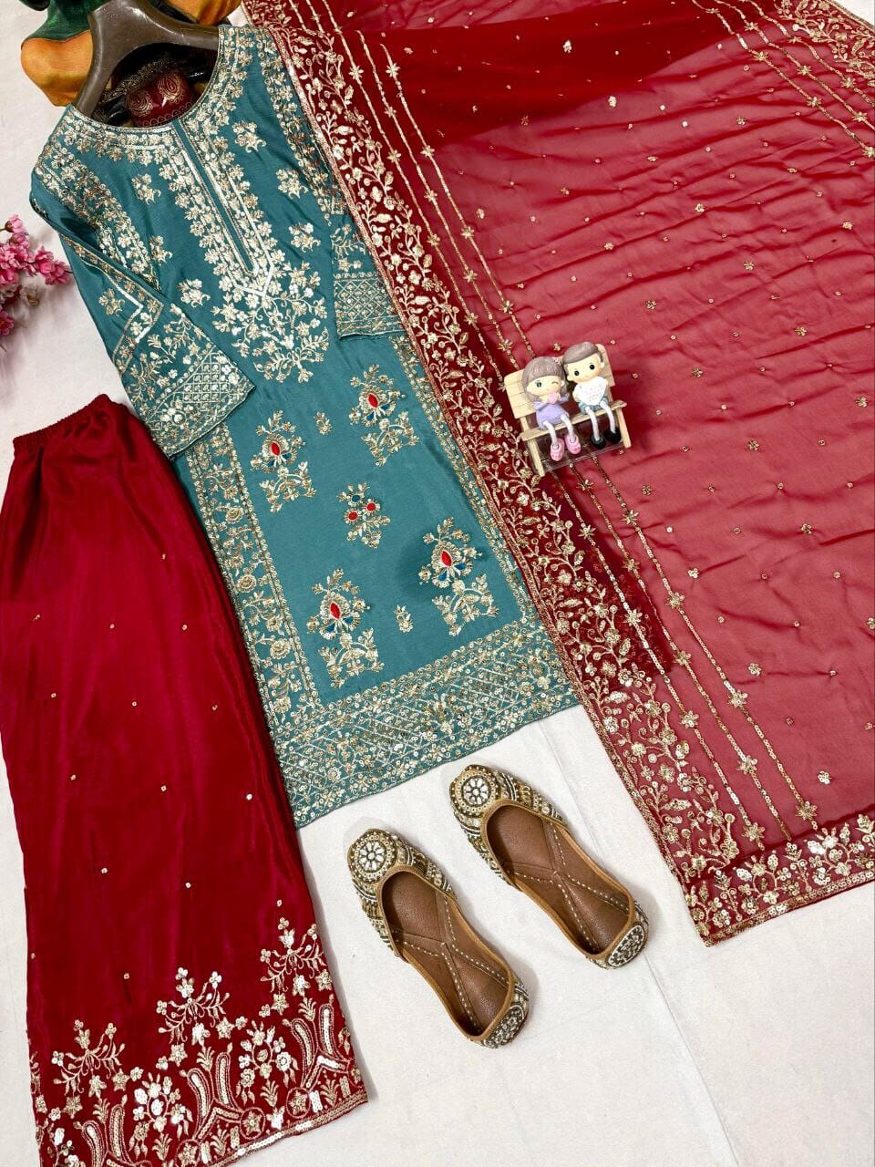 Chinon Silk Sequence Work Party Wear Palazzo Suit Ready to Wear Designer Suits Shopin Di Apparels