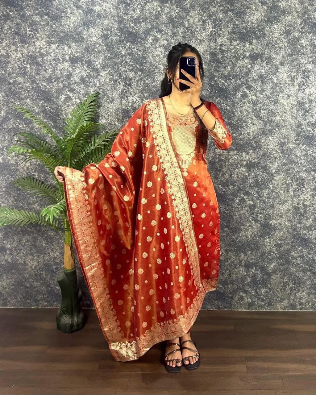 Copper Jeqard Silk Kurti with Dupatta Kurti & Dupatta Shopin Di Apparels