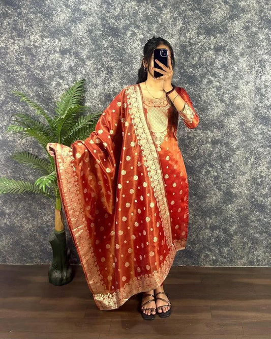 Copper Jeqard Silk Kurti with Dupatta Kurti & Dupatta Shopin Di Apparels