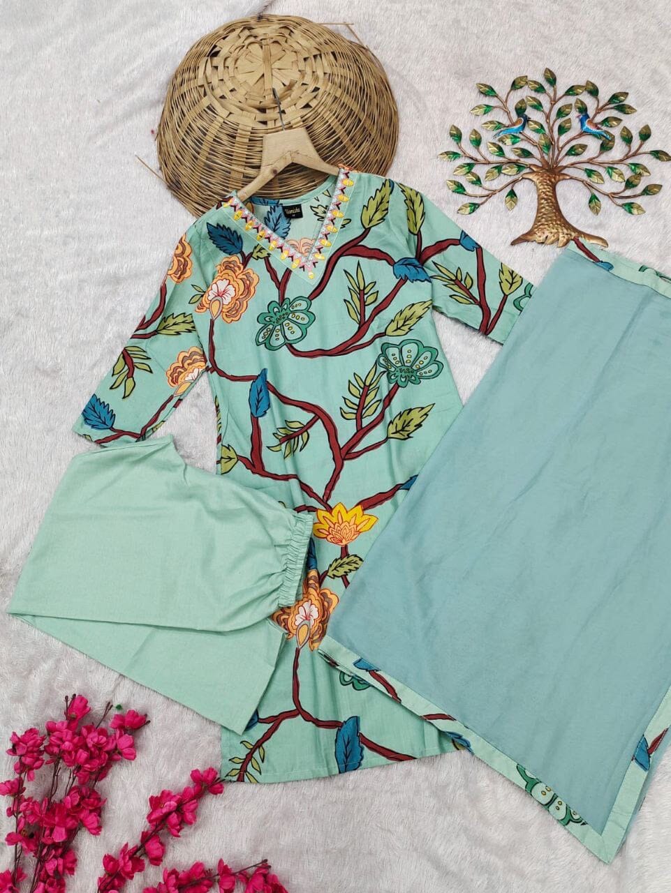 Cotton Blend With Neck Embroidery Kurti with Dupatta and Bottom Kurti with Dupatta and Bottom Shopin Di Apparels