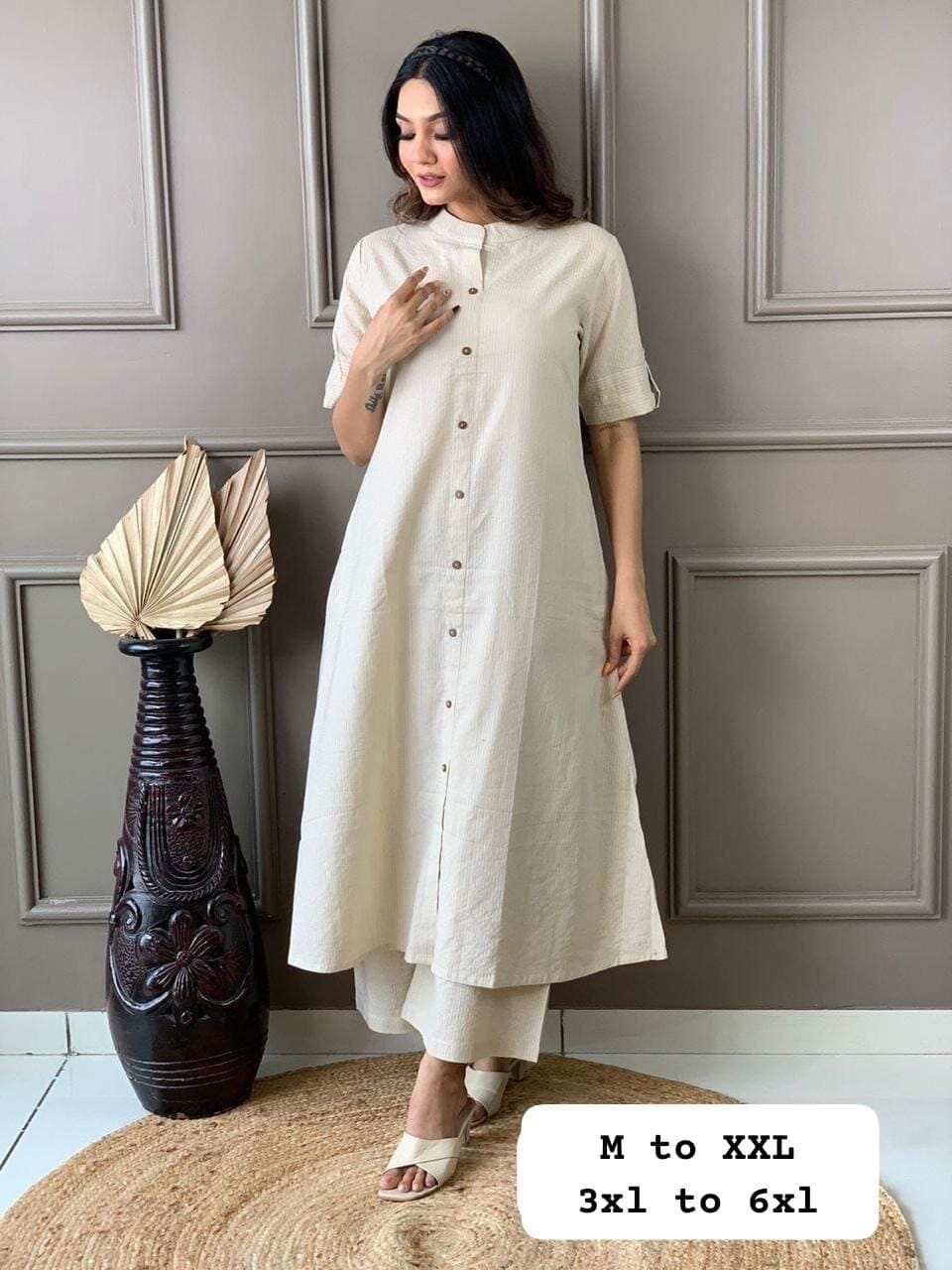 Cream Co-Ord Set A Line Kurti with plazzo Kurti with plazzo Shopin Di Apparels