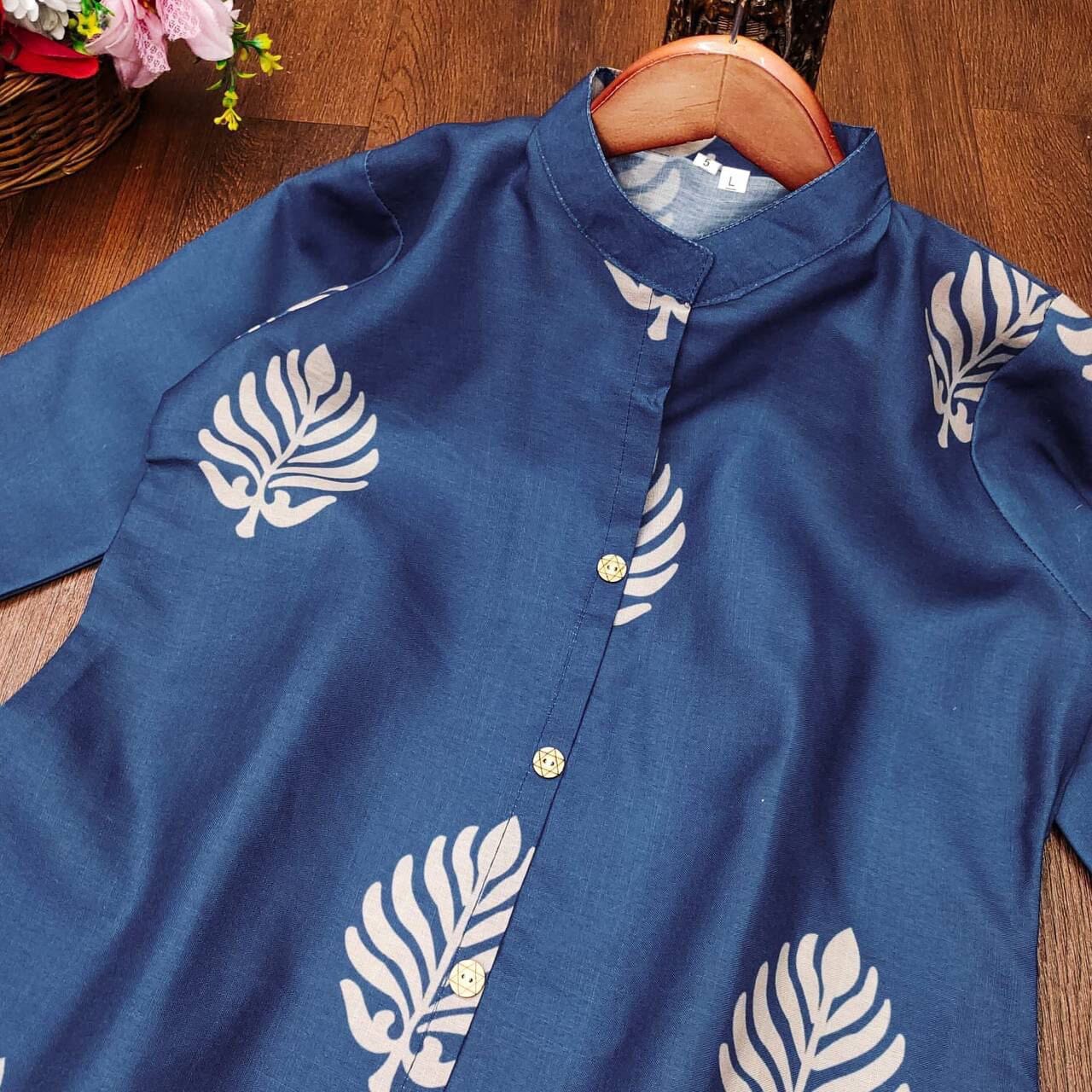 Dark Blue Cotton Printed Kurti and Pant set Kurti with Pant Shopin Di Apparels