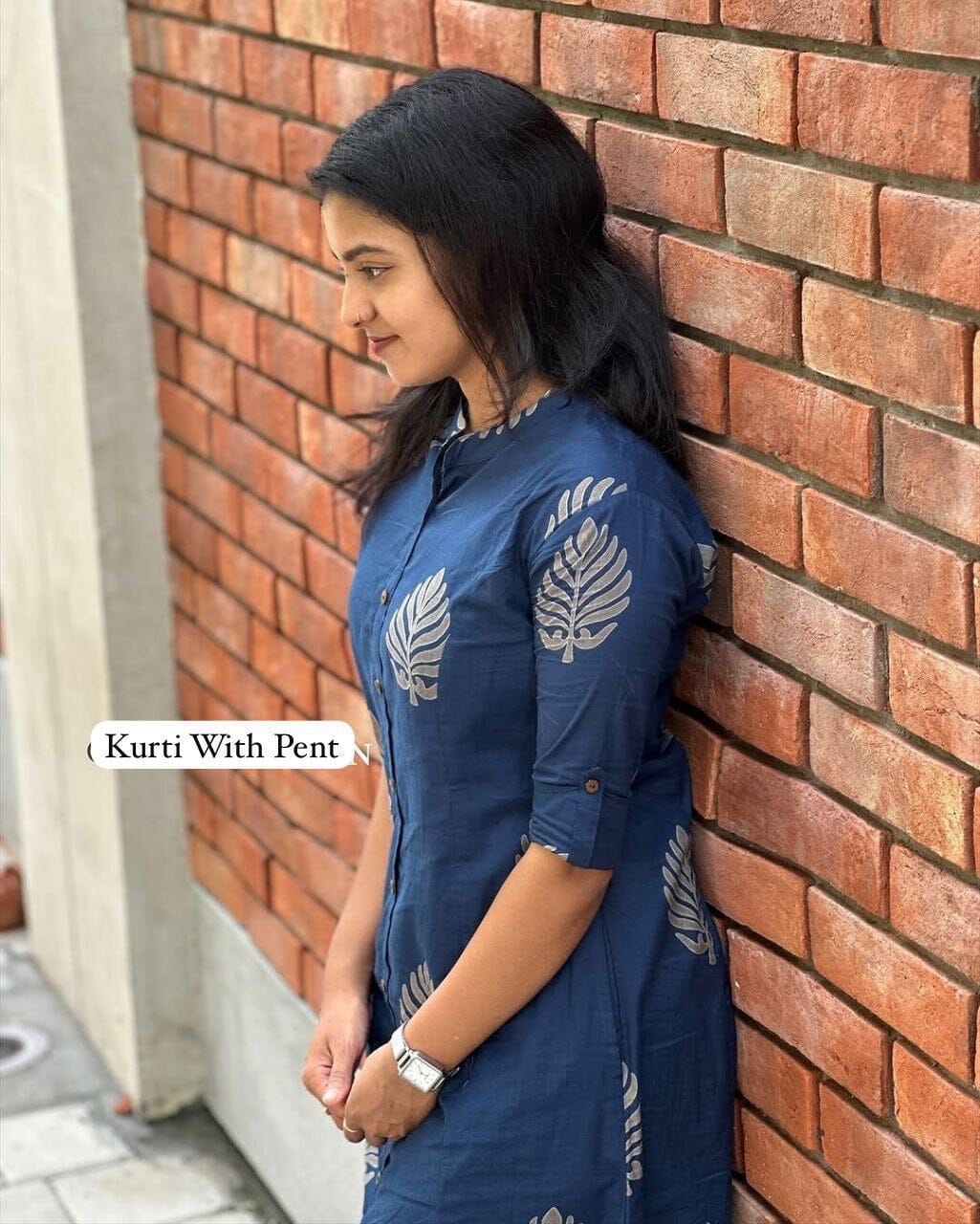 Dark Blue Cotton Printed Kurti and Pant set Kurti with Pant Shopin Di Apparels