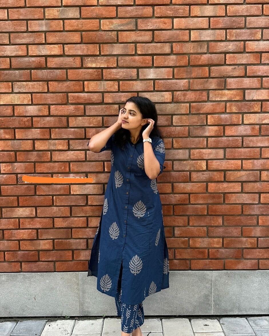 Dark Blue Cotton Printed Kurti and Pant set Kurti with Pant Shopin Di Apparels