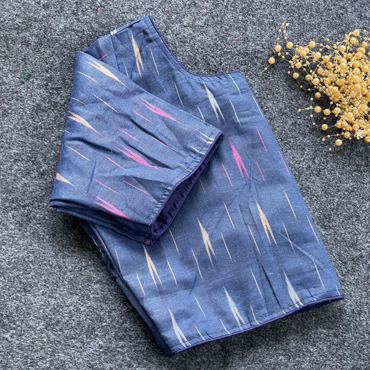 Dark Blue Grey Pink Ikkat Handloom Cotton Boat Neck Blouse Readymade Blouse Shopin Di Apparels